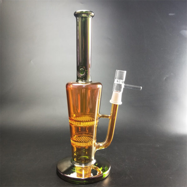 GB-677 Brown Two Honeycomb Glass Bong Smoking Pipe for Hookahs